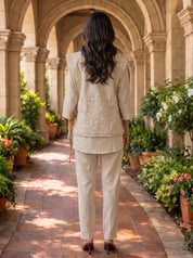 Ivory Embroidered 3-Piece Cotton Flex Co-ord Set