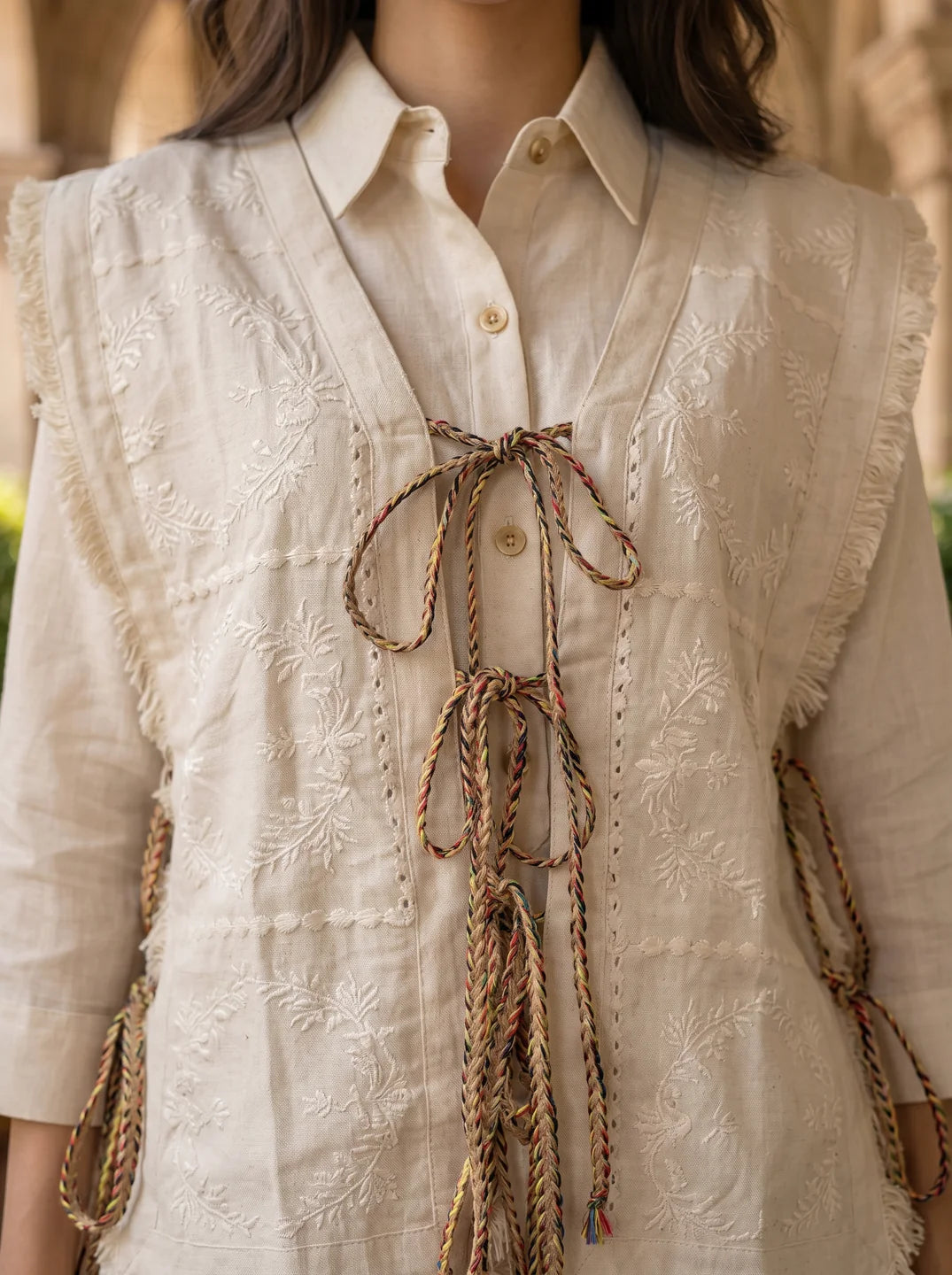 Ivory Embroidered 3-Piece Cotton Flex Co-ord Set