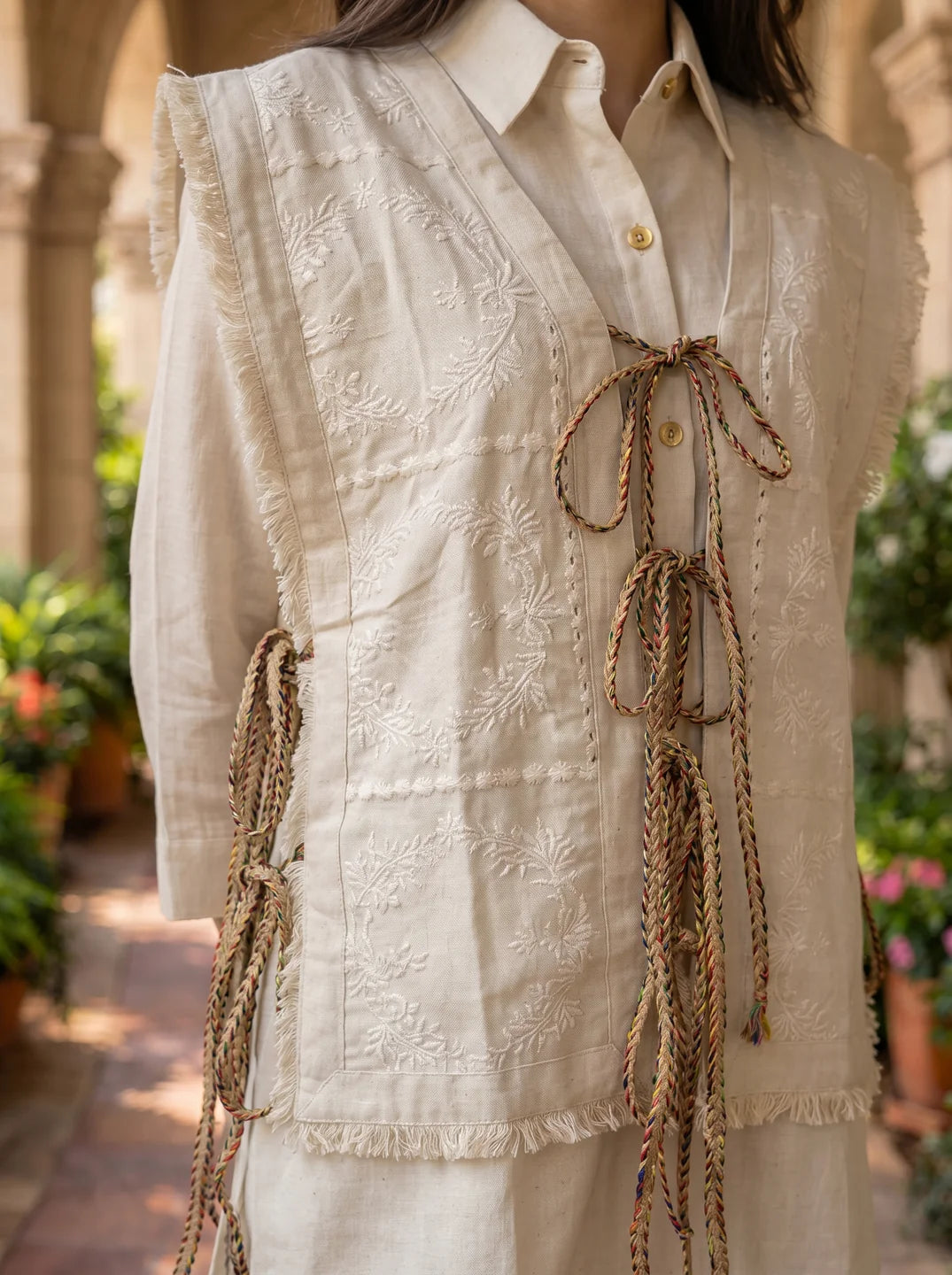 Ivory Embroidered 3-Piece Cotton Flex Co-ord Set