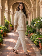Ivory Embroidered 3-Piece Cotton Flex Co-ord Set