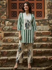 Emerald Green & Beige Printed Cotton Co-ord Set