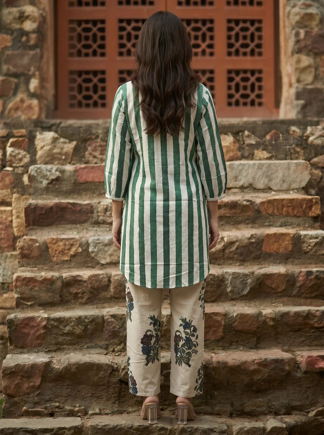 Emerald Green & Beige Printed Cotton Co-ord Set
