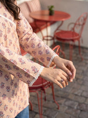 Muted Peach Angrakha Cotton Short Kurti