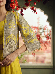 Yellow Embroidered Co-ord Set with Cape Jacket