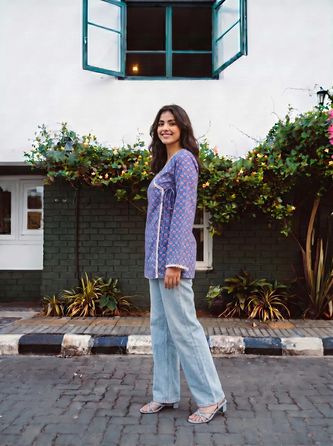 Indigo Angrakha Cotton Short Kurti