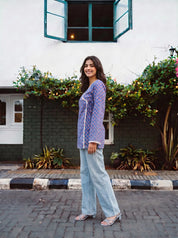 Indigo Angrakha Cotton Short Kurti
