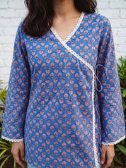 Indigo Angrakha Cotton Short Kurti