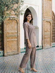 Earthy Mauve Appliqué Cotton Flex Co-ord Set
