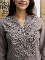 Earthy Mauve Appliqué Cotton Flex Co-ord Set