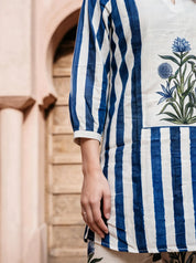 Dark Blue & Beige Printed Cotton Co-ord Set