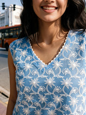 Sky Blue Chikankari Embroidered Cotton Short Kurti