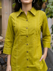 Olive Green Stitch Detail Co-ord Set in Cotton