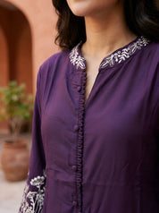 Deep Purple Botanical Embroidered Gajji Silk Co-ord Set