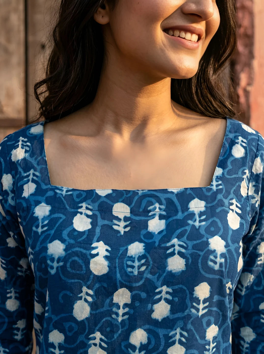 Indigo Dabu Print Short Kurti in Cotton