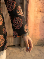 Black Circular Print Short Kurti in Cotton