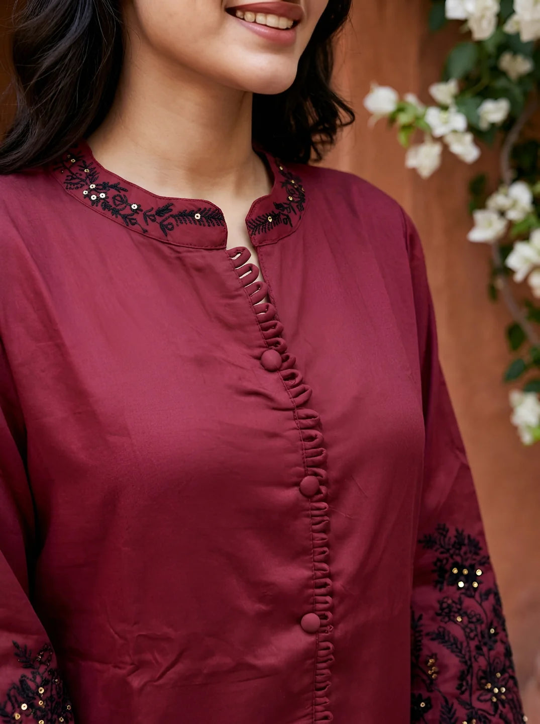 Maroon Embroidered Gajji Silk Co-ord Set