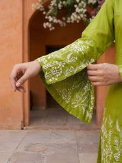 Chartreuse Green Botanical Thread Embroidered Gajji Silk Co-ord Set