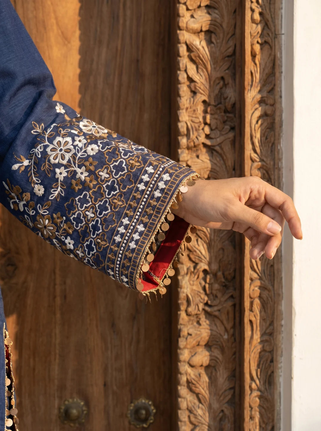 Navy Blue Embroidered Linen Denim Co-ord Set