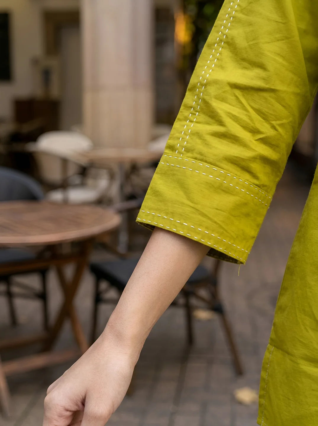 Olive Green Stitch Detail Co-ord Set in Cotton