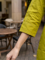 Olive Green Stitch Detail Co-ord Set in Cotton
