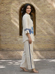 Organic Beige Floral Appliqué Co-ord Set in Cotton