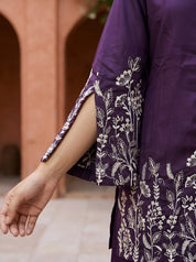 Deep Purple Botanical Embroidered Gajji Silk Co-ord Set