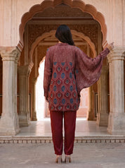 Maroon Abstract Printed Anti-Fit Eagle Style Co-ord Set in Crepe