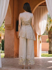 Beige Floral Embroidered 3 Pc Coord Set in Tissue