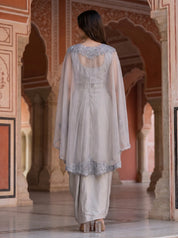 Grey 3 Pc Fusion Cape & Dhoti Skirt Set in Crepe