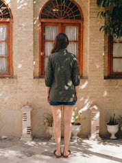 Olive Green Cotton Poplin Shirt with Cord Embroidery