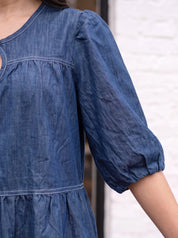 Denim Blue Cotton Denim Co-ord Set with Keyhole Neck Top & Wide Leg Pants