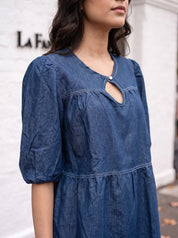Denim Blue Cotton Denim Co-ord Set with Keyhole Neck Top & Wide Leg Pants