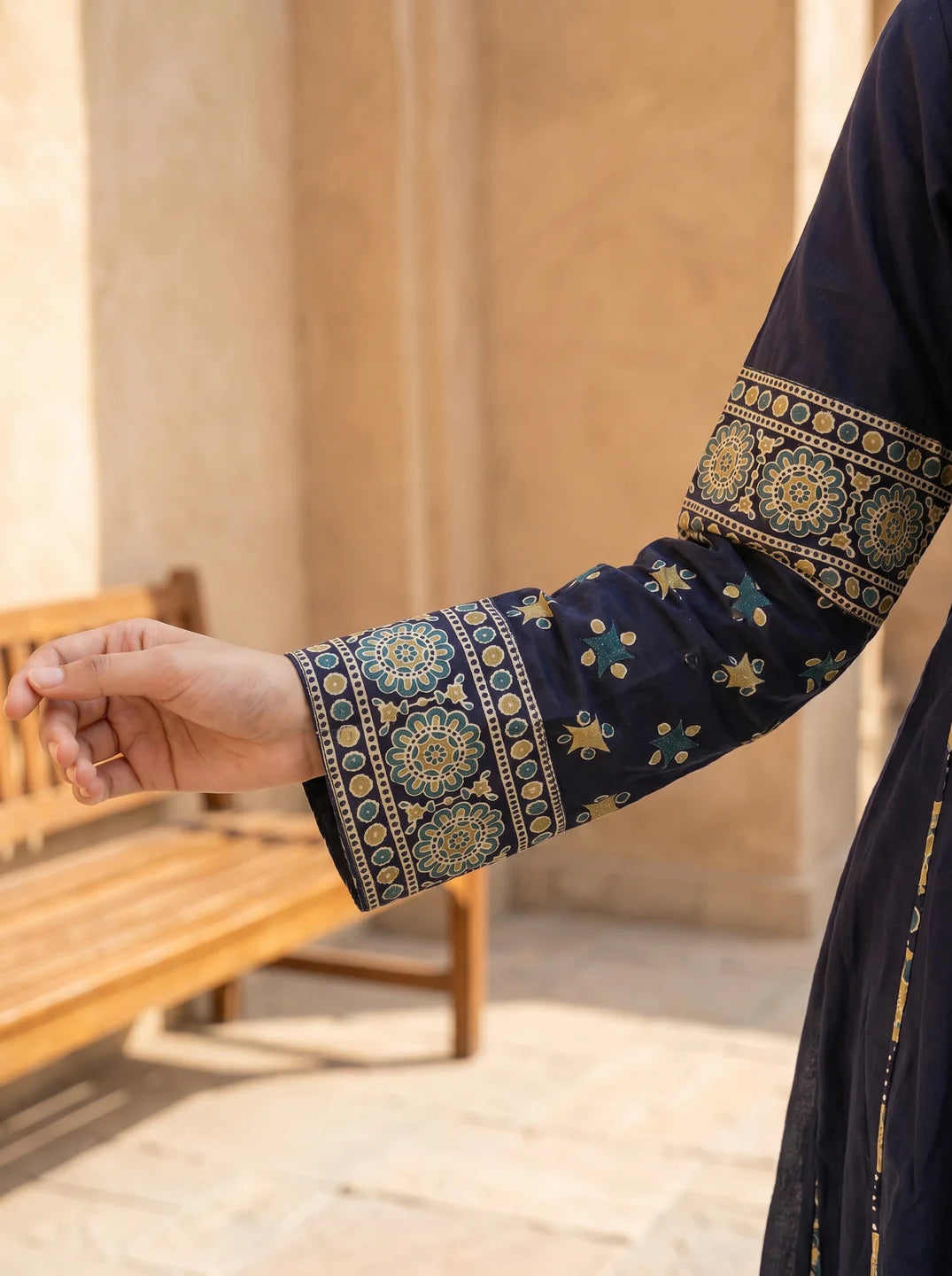 Dark Blue 3-Piece Anarkali Set with Printed Dupatta