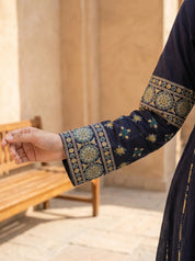 Dark Blue 3-Piece Anarkali Set with Printed Dupatta