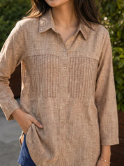 Beige Cotton-Khadi Shirt with Falling Geometric Rhinestone Work