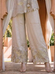 Beige Floral Embroidered 3 Pc Coord Set in Tissue
