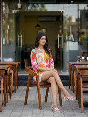 Multicolor Geometric Crepe Short Kurti
