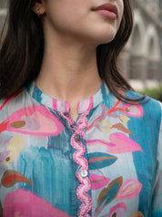 Blue & Pink Tunic With Floral Print