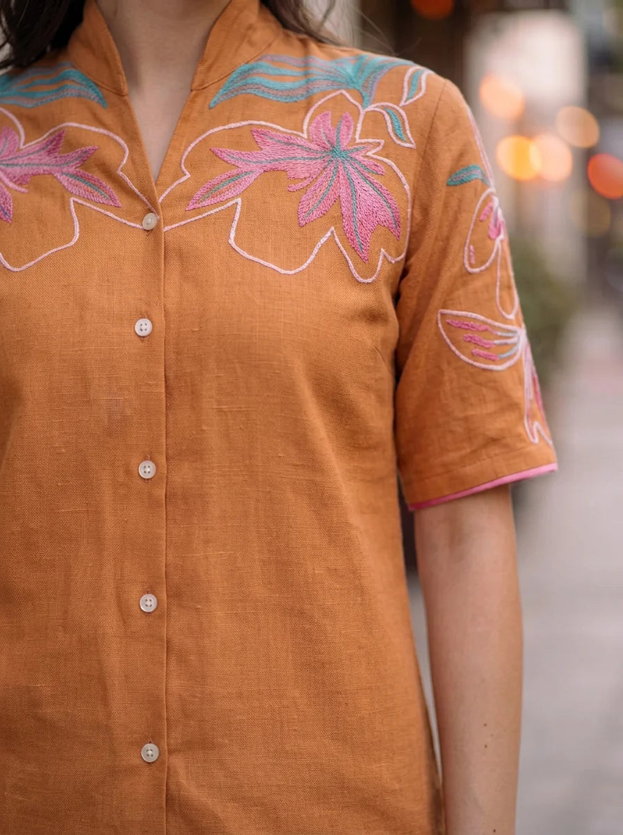 Conjunto coordinado de viscosa Tangerine Twist con trabajo de hilo