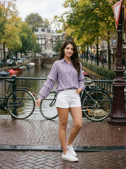 Iris Purple Viscose Flared Shirt with Lace Detailing & Full Sleeves