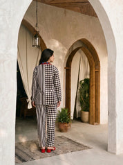 Partial Stripes and Chess Black & White Muslin Co-Ord Set
