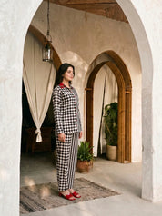 Partial Stripes and Chess Black & White Muslin Co-Ord Set