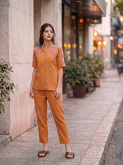 Conjunto coordinado de viscosa Tangerine Twist con trabajo de hilo