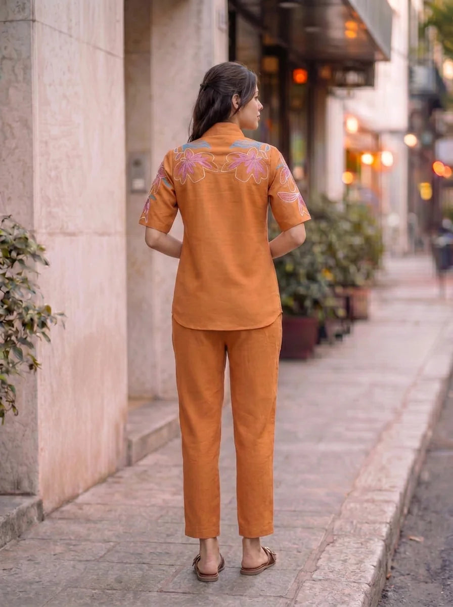 Conjunto coordinado de viscosa Tangerine Twist con trabajo de hilo