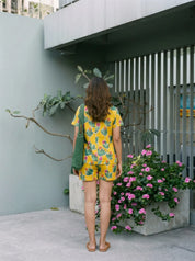 Corn Yellow Abstract Print Cotton Cambric Shirt & Shorts Co-Ord Set