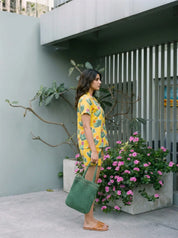 Corn Yellow Abstract Print Cotton Cambric Shirt & Shorts Co-Ord Set