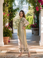 Olive Green Dip Dye Embroidered Sequin Work Co-Ord Set in Chinon