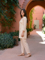 Embroidered Custard Yellow Co-Ord Set in Pure Viscose