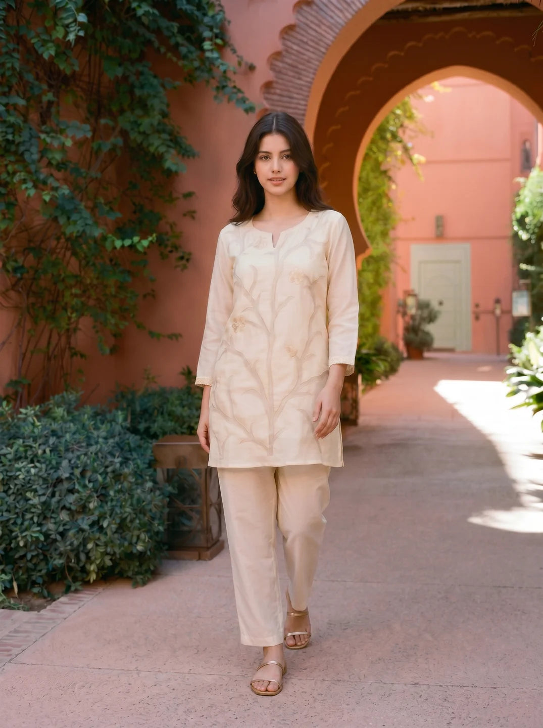 Embroidered Custard Yellow Co-Ord Set in Pure Viscose
