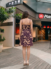 Deep Violet Strappy Floral Mini Dress in Cotton Cambric